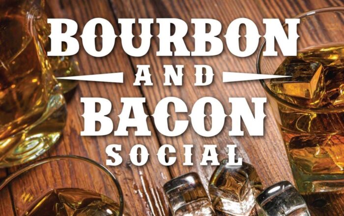Bourbon and Bacon Social logo for the annual bourbon tasting event at The Meadow Barn in Harrisburg SD