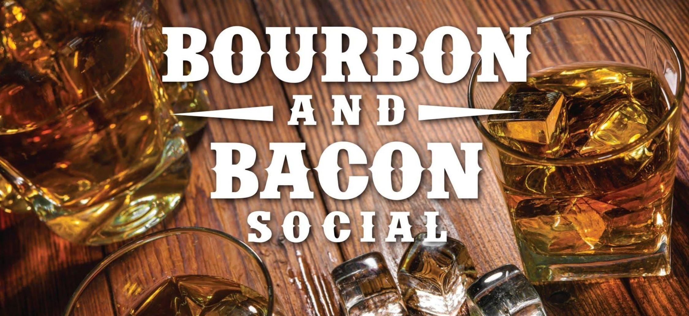 Bourbon and Bacon Social logo for the annual bourbon tasting event at The Meadow Barn in Harrisburg SD