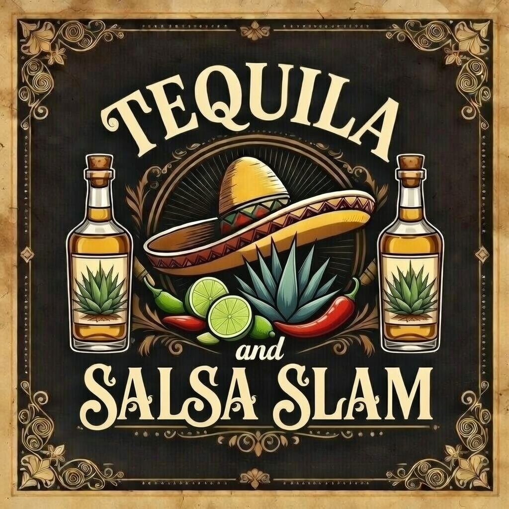 Tequila and Salsa Slam logo for the Cinco de Mayo tequila tasting and food event at The Meadow Barn