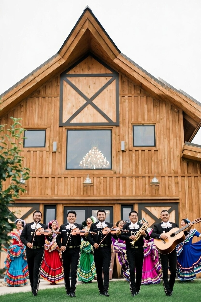 Live mariachi band and traditional dancers performing at The Meadow Barn during the Tequila and Salsa Slam Cinco de Mayo event